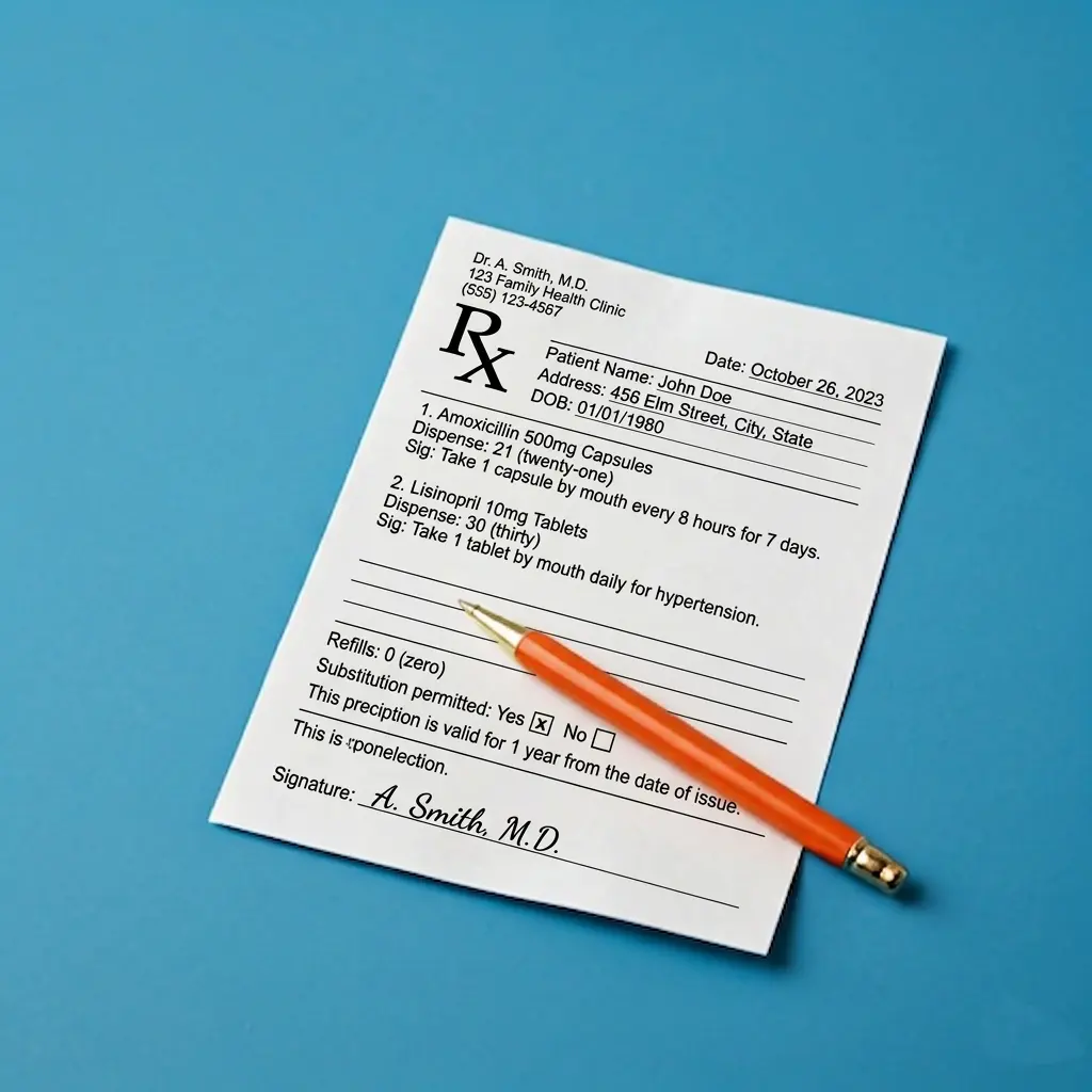 Prescription receipt showing medication names and dosages